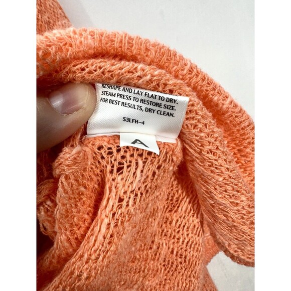 Eileen Fisher Linen Blend Open Front Cardigan Womens Large Coral Peach Open Knit - Picture 5 of 8